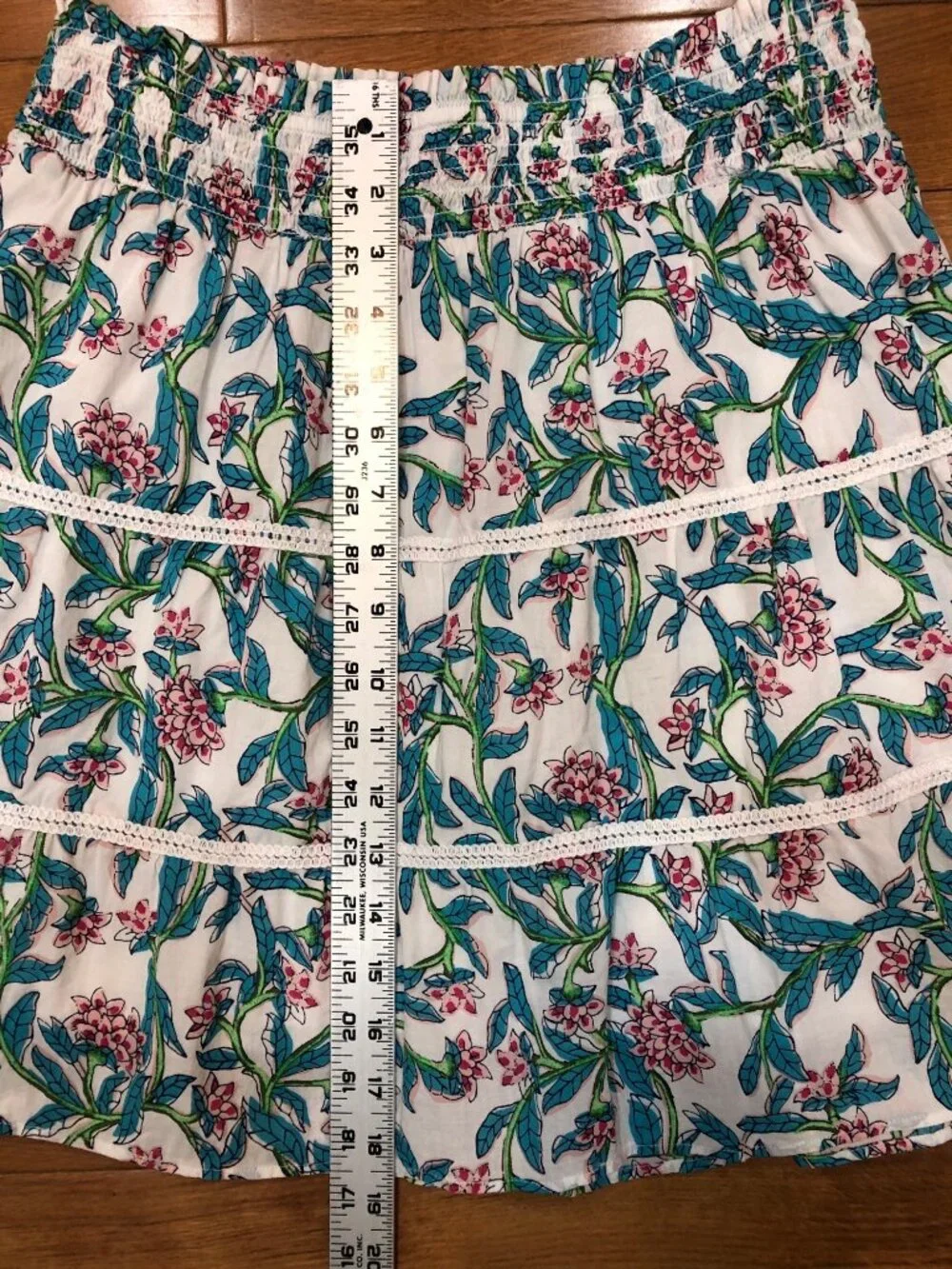 J.Crew Factory BR644 Floral Smocked Tiered Mini Skirt 100% Cotton Lined Size M